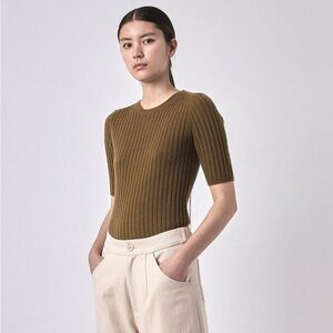 7115 BY SZEKI - MOLLY RIBBED KNIT SHORT-SLEEVE MERINO WOOL TSHIRT